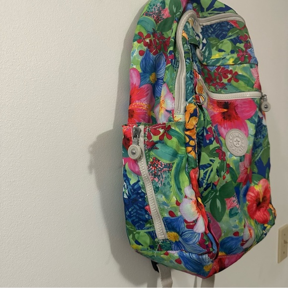 Kipling Multicolor Floral Backpack Bag Missing Monkey Charm - Picture 4 of 12